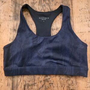 ALLFENIX Sz L Navy‎ Marble Print Sports Bra Racerback Activewear Yoga Gym Top